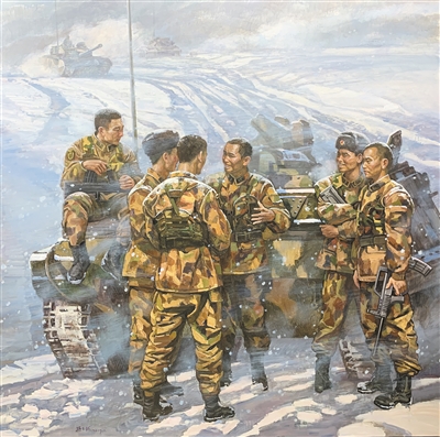 　油畫《風雪青春》，作者孫立新。