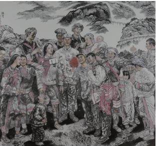 作者：吳建超 作品名稱：《山村光榮花》—紙本水墨 作品尺寸：200cm×200cm  創作時間：2017 年