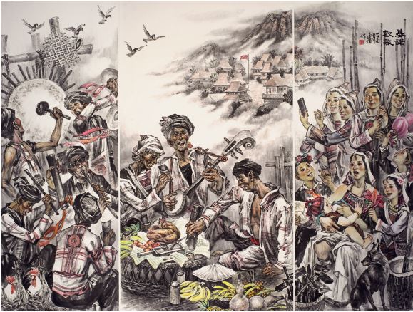 作者：李連儒 作品名稱：《基諾歡歌》—紙本水墨 作品尺寸：207cm×267cm 創作時間：2017 年