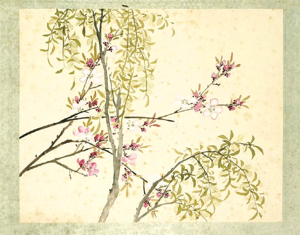 清沈振麟《十二月花神冊》之楊柳桃花