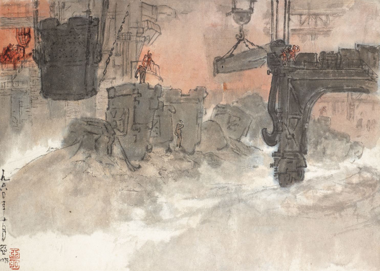 鋼鐵捃拾集（之一）亞明 28.5cm×39cm 紙本設色 1960年 私人藏