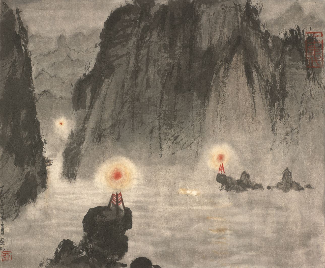 夜航 亞明 28cm×34cm 紙本設色 私人藏