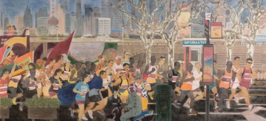 余松 程文娟 張培成&nbsp;《2014上海國際馬拉松賽》158x344cm&nbsp;2014年 中華藝術宮（上海美術館）藏